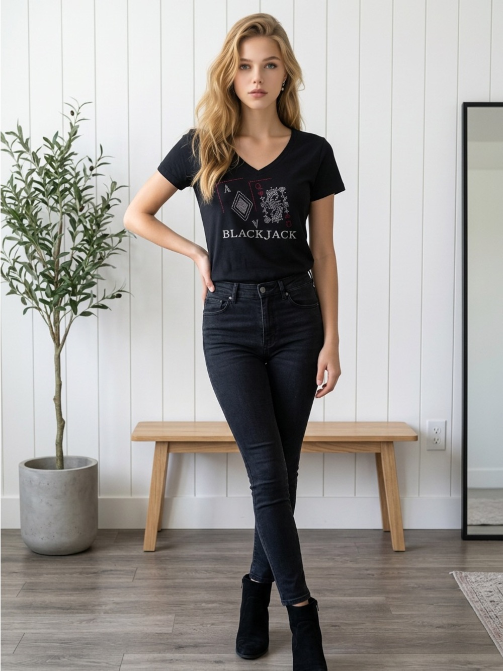 Gildan Black V-Neck Blackjack Graphic Tee